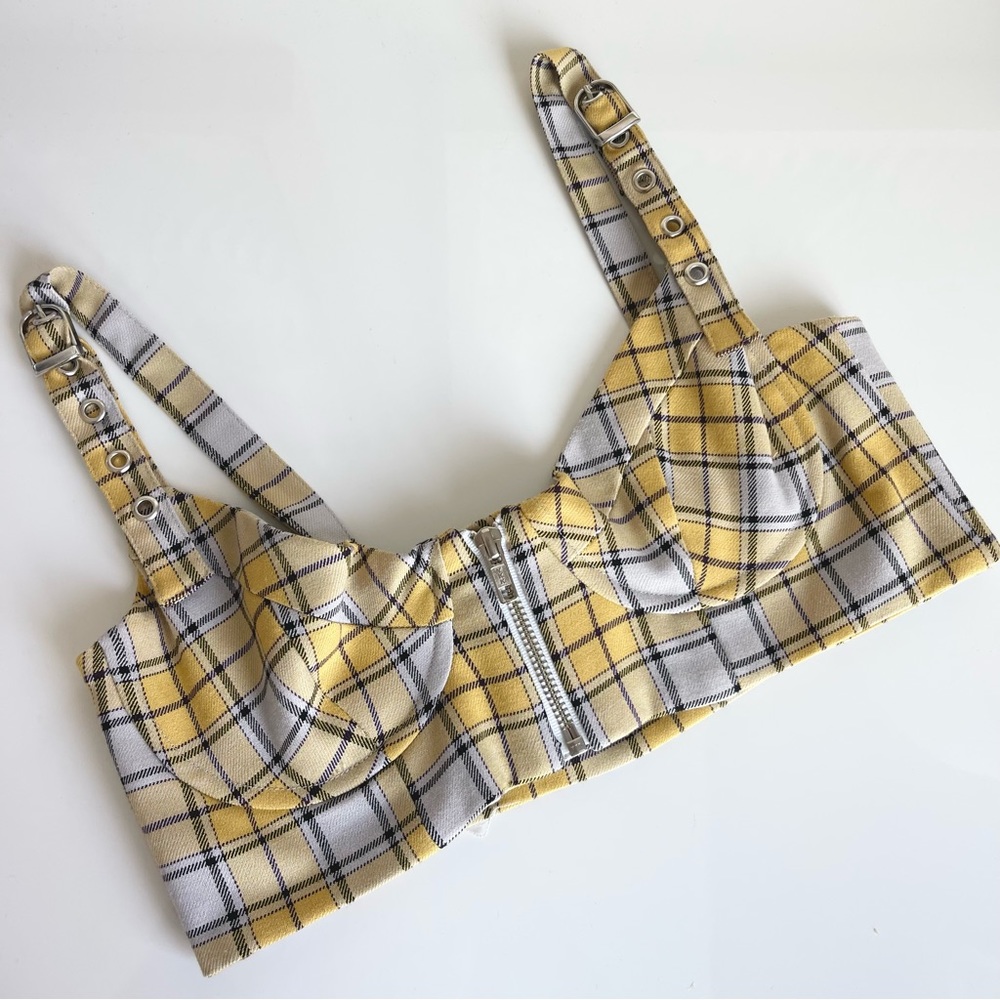Miauo Dylan Stretch Cotton Bra Top In Plaid